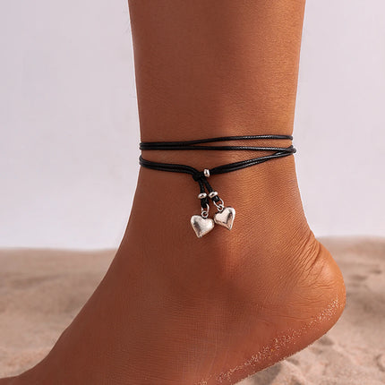 Trendy Hip Hop Star Moon Pendant Anklets for Women Simple Retro Multilayer Adjustable Leather Wax Line Feet Chain Party Jewelry