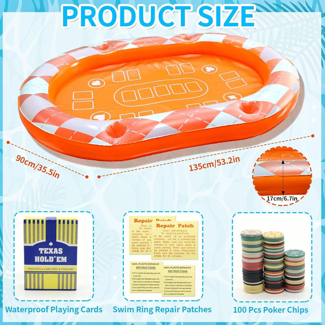 Oversized 53×38in Inflatable Floating Card Table with Waterproof Poker, Fast Inflate Portable Water Toy, Ideal Pool Party Gift