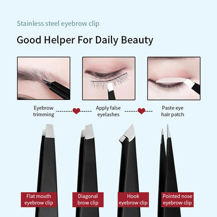 4Pcs/Set Professional Eyebrow Tweezers Eyebrow Hair Removal Clip Makeup Sets Eyelash Extension Eyelash Tweezers Beauty