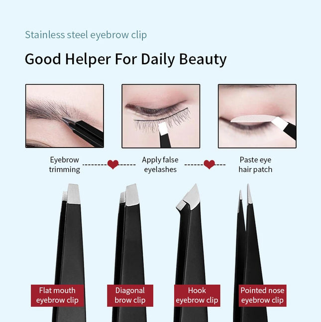 4Pcs/Set Professional Eyebrow Tweezers Eyebrow Hair Removal Clip Makeup Sets Eyelash Extension Eyelash Tweezers Beauty