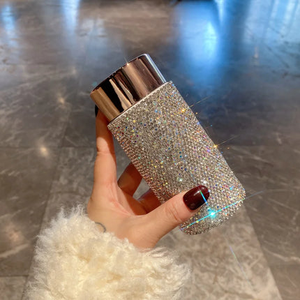 Bling Portable Thermos Cup with Tea Infuser Rhinestone Tumbler Crystal Gift Car Coffee Mug Mini Stainless Steel Water Bottles