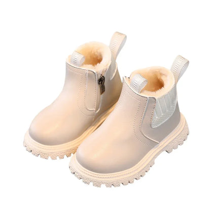 Winter Kids Boys Girls Fashion Boots British Style Zipper Velvet Warmth Non-Slip Short Boots Anti-slip Children Leather Shoes