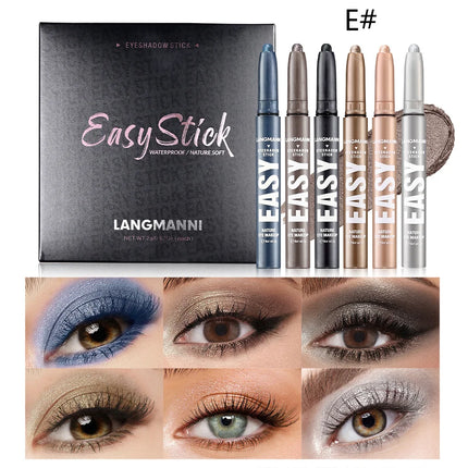 6-Color Eyeshadow Stick Pearlescent Matte Multi-color Anti-smudge Eyeshadow Pen 6 Pcs Set