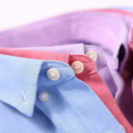 New Men's Oxford Spinning Short Sleeve Solid Color Tooling Business Casual White Shirt Slim Fit Trend Long Sleeve Casual Shirts