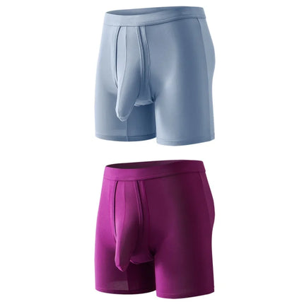2PCS Mens Long Legs Underwear Separate Ball Pouch Breathable Comfort Sport Seamless Boxer Trunks Shorts Calzoncillo Hombre