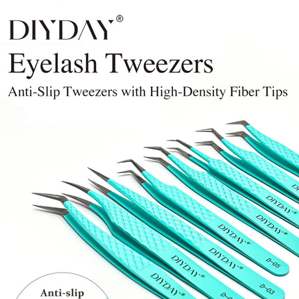 DIYDAY Anti-Slip Tweezers, High-Density Fiber Tip for Eyelash Extensions & Eyebrow, Professional Precision Beauty Tools