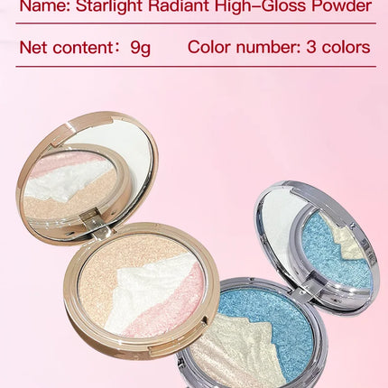 High-Gloss Palette, Starry Glow Series, Delicate Pearl Shimmer, Long-Lasting and Non-Cakey, High Color Payoff, Easy to Apply, Facial Contour Brightening and Contouring, Natural Three-Dimensional Makeup