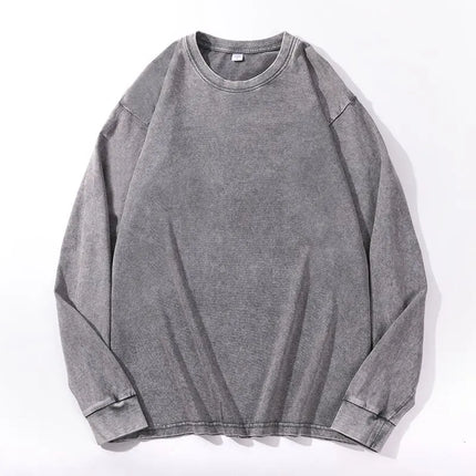 Y2K Fashion Men's Streetwear Black T-Shirt Autumn New Washed Cotton Vintage Solid O-Neck Long Sleeve T-Shirt For Men Techwear