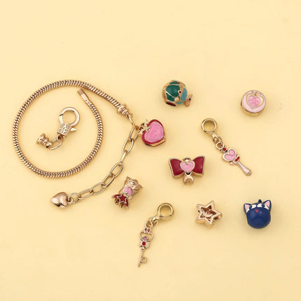 Anime Cartoon Moon Tsukino Usagi Enamel Keychain Necklace for Women Girl Magic Brooch Aino Minako Pin Cosplay Jewelry Gift