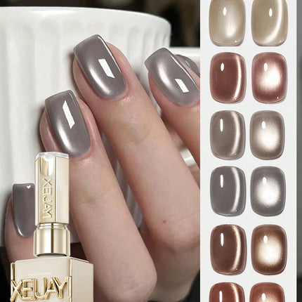 6pcs 15ml Luxury Coffee Cat's Eye Nail Gel Polish Set with Soak Off UV LED Cat Eye Gel Polish Manicure Nail Art Gift Kit