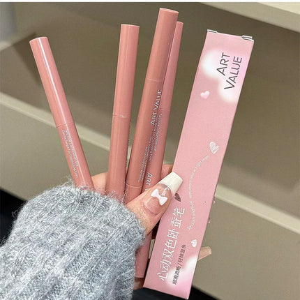 Bicolor Under Eyes Pen Double Ended Lying Silkworm Pencil Nude Lower Eyelid Contour Aegyo-sal Eyeliner Makeup with Detail Brush