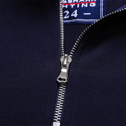 TACE&SHARK Fashion Men's Shark Embroidery Long Sleeve Polo Shirt Cotton Casual Wear Business Solid Color Tops