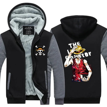 Luffy Men Jackets Streetwear Printed At Night Sweatshirts One P Thicken Fleece Hoodies Homme Winter Clothes Keep Warm Hoodie