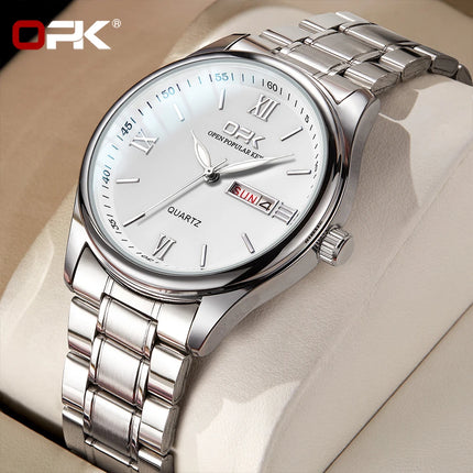 OPK 8123 Men's Fashion Quartz Wristwatch Original Waterproof Luminous Automatic Movement Dual Calendar Display Reloj