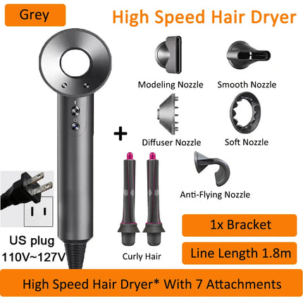 7 in 1 Hair Dryer Professional with Cold Hot Air Functionality Negative lon Blow Quick Dry Leafless Salon Home Hairdryer