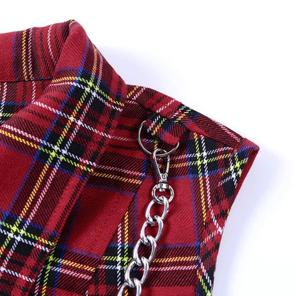 Plaid Punk Streetwear Zipper Chain Plaid Female Goth Retro Hip Hop Camisole Top Gothic Chic Sexy Crop Tops Women T-shirt