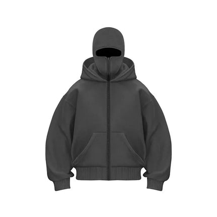 Balaclava Men Zip Hoodie Winter Warm Casual Sweatshirt Y2K with Hooded Face Mask Zipper Design Sports Jacket Outdoor Activities