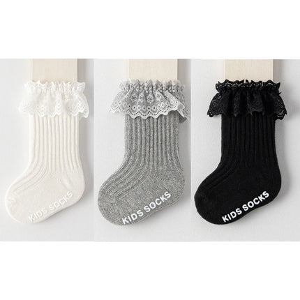 3 Pairs a Lot MILANCEL Spring Baby Knee-high Socks 0-5T Solid Color Toddler Girls In Tube Socks Thin Lace Children Non-slip Sock