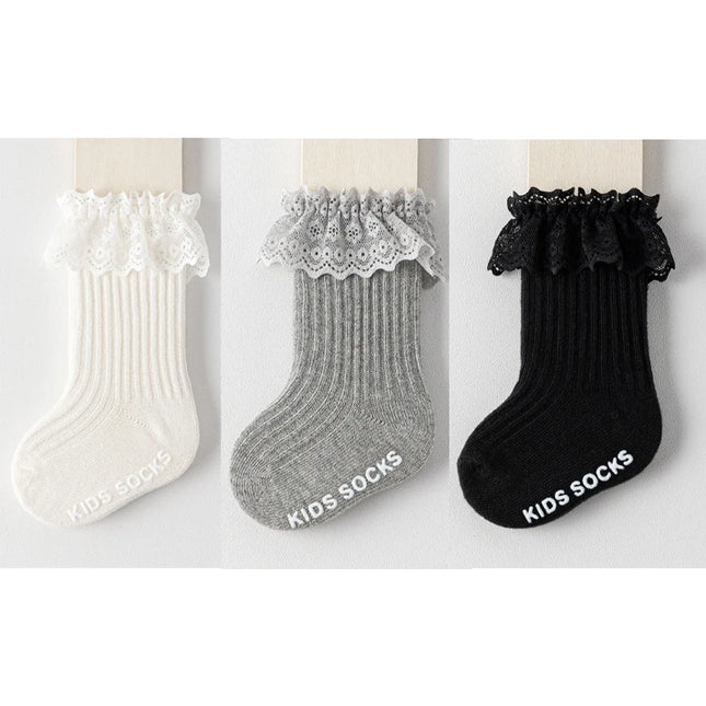 3 Pairs a Lot MILANCEL Spring Baby Knee-high Socks 0-5T Solid Color Toddler Girls In Tube Socks Thin Lace Children Non-slip Sock