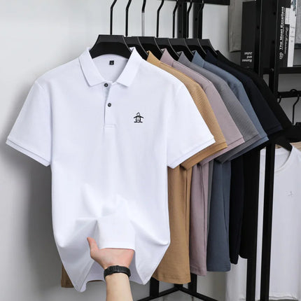 High end brand polo shirt men's short sleeved penguin embroidered top summer new 100% cotton comfortable business casual T-shirt