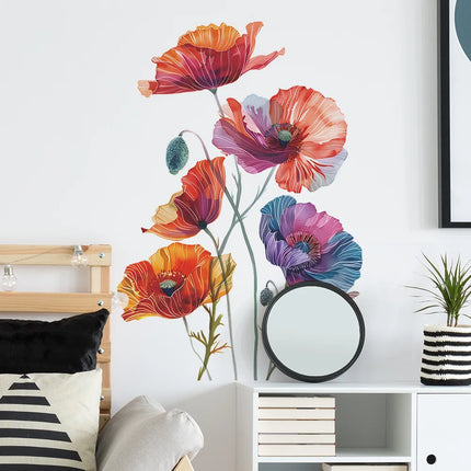 1Pc Painted Flowers Wall Stickers for Living Room Bedroom Background Wall Decor Home Decorative Stickers Wall Decals Mural