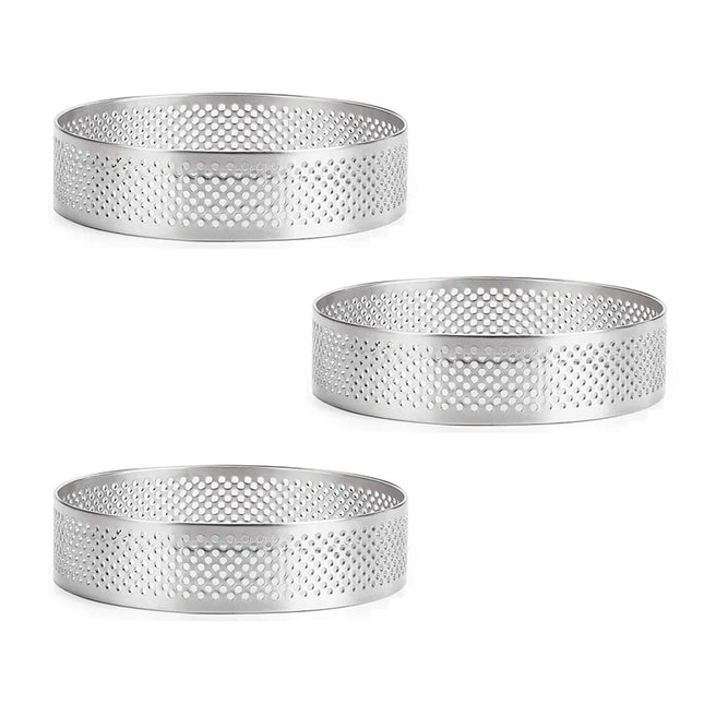 Tart Ring Set, 3-12Pcs Perforated Stainless Steel, Food Grade Nonstick Reusable EasyClean, Cake Rings Pastry Molds, Baking Tools