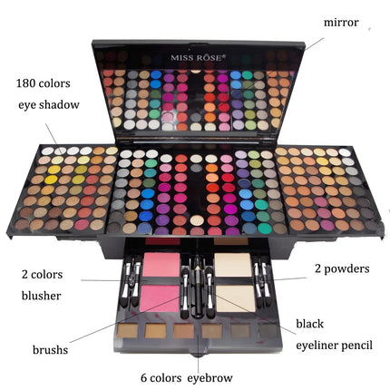 MISS ROSE Makeup Set Box Professional Full Kit 180 Color Glitter Eye shadow Palette Powder Brush Foundation Cosmetic Gifts Women