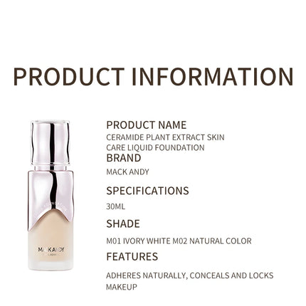 MACKANDY Ceramide Plant Extract Foundation For Full Coverage Long-Lasting Wear Natural Matte Finish Skin-Nourishing Makeup