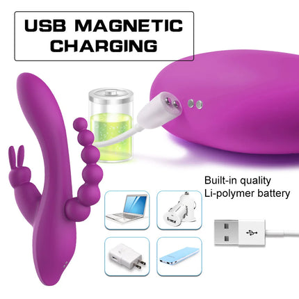 12 Modes G Spot Rabbit Vibrator Clitoral Stimulator Anal Triple Curve Massager Anal Beads Sex Toys For Women Couples Dildo