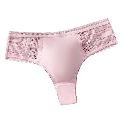 1pc Men's Sexy Lace Briefs Seamless Ice Silk G-String Underwear 3D Bulge Pouch Solid Thong High Elastic Breathable Panties