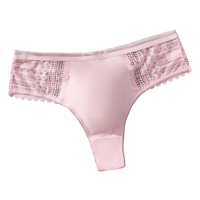 1pc Men's Sexy Lace Briefs Seamless Ice Silk G-String Underwear 3D Bulge Pouch Solid Thong High Elastic Breathable Panties