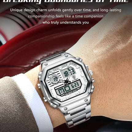 POEDAGAR Functional Men Wristwatch Waterproof Luminous Stainless Steel LED Man Watch Week Date Electronic Men's Quartz Watches