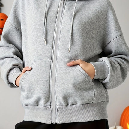 Women's Casual Oversized Hoodies Sweatshirt Zipper Pockets Solid Color Pullover Loose Fit  Autumn Winter Fall Streetwear Jacket