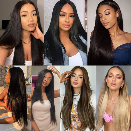 Synthetic Long Straight Hair Bundles Extensions Smooth Ombre Brown Hair Weaving Synthetic Straight Hair Bundles Full to End