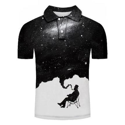 Summer Casual 3D Digital Printed Polo Shirt with Collar for Elderly and Smoking Short Sleeved Top