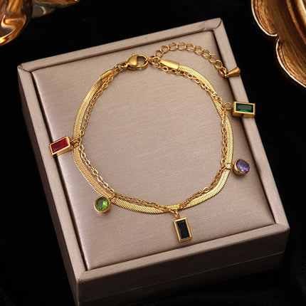 EILIECK 316L Stainless Steel Classical Synthetic Zircon Beaded Bracelet For Women 18K Gold PVD Plated Fashion Jewelry Hand Chain