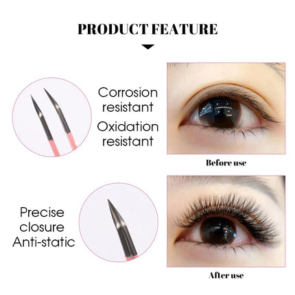 Gemerry Eylashes Tweezers Professional Eyelash Extensions Eyebrows Stainless Steel Fiber Tips Anti-Static Tweezers Tools Makeup