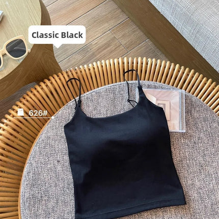 New Women's Slim Fit Tank Top Pure Color Summer Outerwear with Chest Pad Bal Base irt Sli Versatile Casual Wear