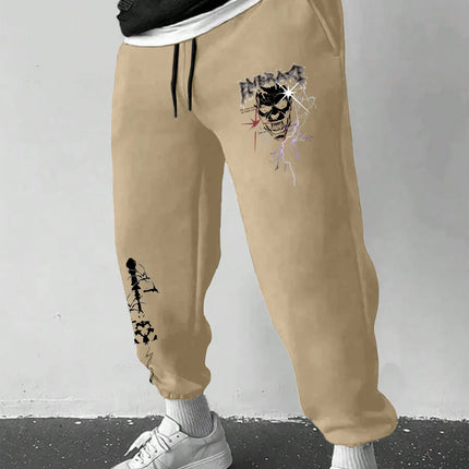 Men's Gothic Metal Skull Lightning Thorn Cross Print Sweatpants Elastic Waist Soft Dark Punk Street Hip Hop Joggers