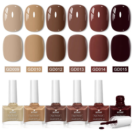 6pcs/set 15ml Wine Red Water-Based Nail Polish Long Lasting Quick Drying No Need of Lamp to Cure Nail Supplies Vernis for Nails
