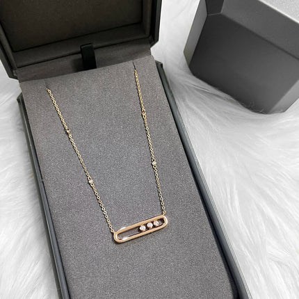 Luxury sliding lucky bead necklace with 925 stainless steel three-diamond pendant, women's jewelry.