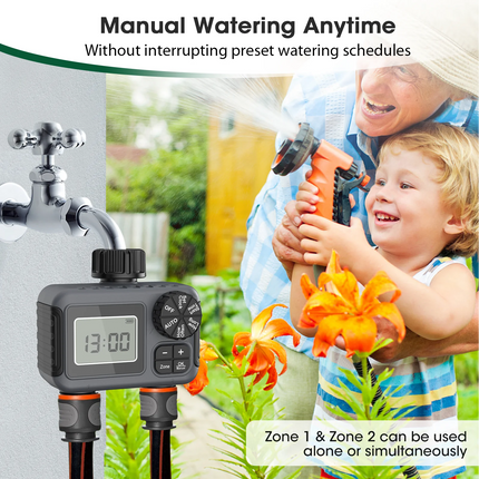 Insoma 2-Zone Sprinkler Timer Programmable Garden Hose Timer Water-Saving Irrigation Controller for Lawn Yard  Drip Systems IPX5