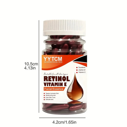 Retinol Vitamin E Deep Moisturizing Capsule Essence, Hydrates, Firms, and Smooths Skin, Contains Plant-Based Squalane, Vitamin C, Deep Hydration and Brightening Skin Essence (0.4Gx90 Capsules)/Bottle-1 Bottle