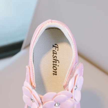 Autumn Girl's Mary Janes Appliques Low Heel Beautiful Kids Princess Shoe Three Colors Pointed Toe Breathable Children Shoe 26-36