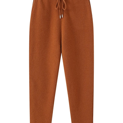 Autumn Winter Thick Men's High Waist Small Foot Pants 100% Merino Wool Knitted Pants Casual Fashion Solid Color Warm Pants
