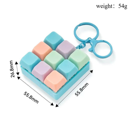 Clicky 9-Key Keyboard Keychain Pastel Fidget Key Ring Mechanical Switch Bag Charm for Gamers Office Desk Anxiety Relief Gift