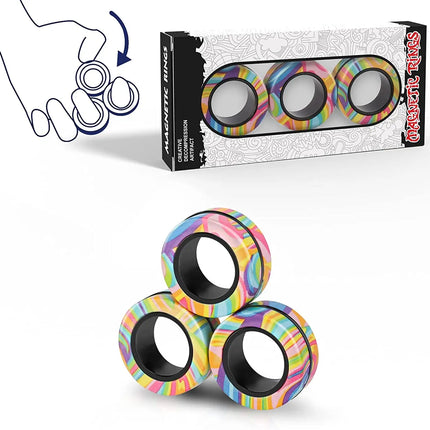 3pcs Fidget Toy Set Finger Magnetic Rings Colorful Adult Magnets Spinner Rings for Relieve Stress Anxiety Relief Therapy