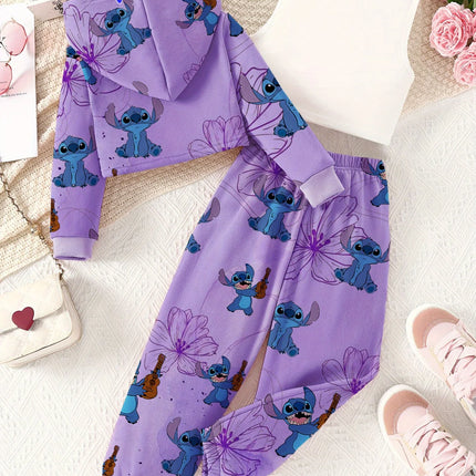 Official Disney Stitch Girls Autumn 3Pc Hoodie Vest Pants Set. Soft, breathable, trendy sporty campus style. Perfect gift!