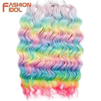 Anna 24 Inch Hair Synthetic Deep Wave Braiding Hair Extensions Braid Hair Ombre Rainbow Red Orange Twist Crochet Curly Hair