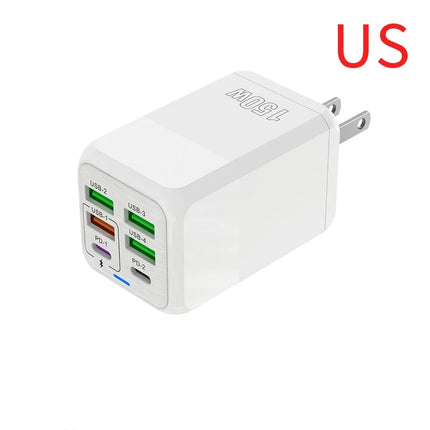 150W 6 Ports USB Charger PD Fast Charging Charger Wall Adapter EU/US/UK Plug Charger Quick Charge 3.0 Multi Ports Power Adapter